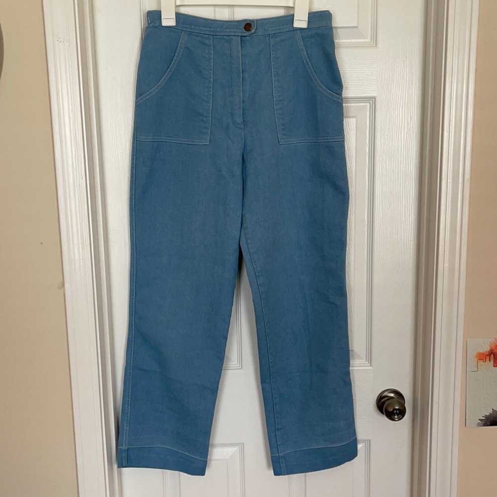 Vintage High Waisted Baby Blue Ankle Flare Pants